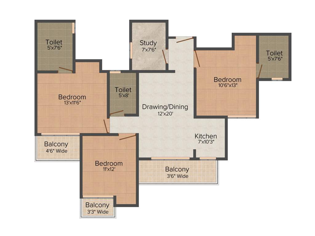 Amrapali Zodiac (3BHK+3T (1,475 sq ft) + Study Room 1475 sq ft)