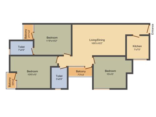 Unitech Unihomes (3BHK+2T (990 sq ft) 990 sq ft)