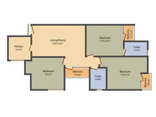 Unitech Unihomes (3BHK+2T (951 sq ft) 951 sq ft)
