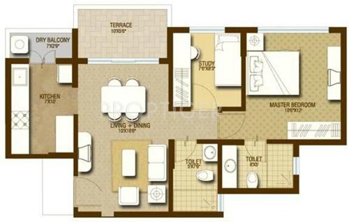 PRA The Lake District (1BHK+2T (784 sq ft) + Study Room 784 sq ft)