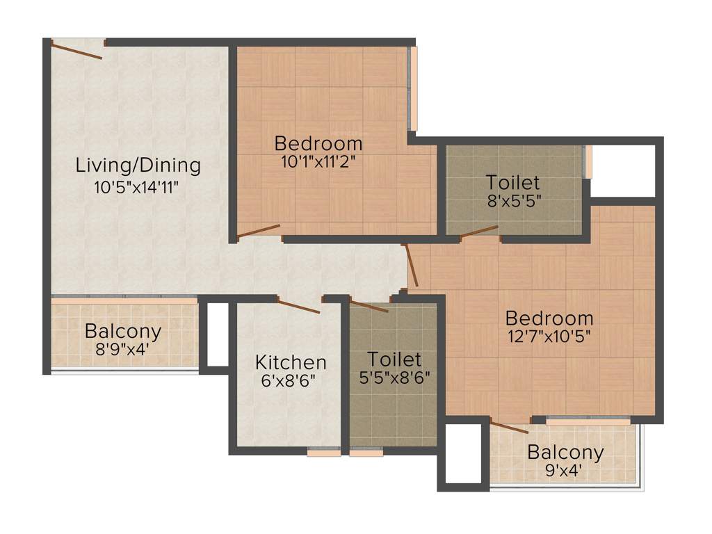 3C Lotus Zing (2BHK+2T (915 sq ft) 915 sq ft)