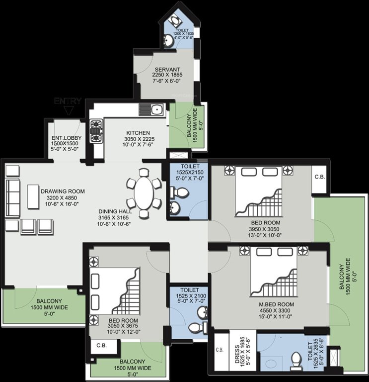 Supertech Eco Village 3 (3BHK+3T (1,865 sq ft) + Servant Room 1865 sq ft)
