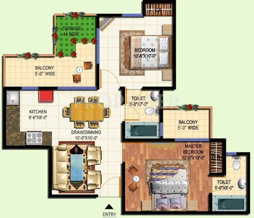 Amrapali Terrace Homes (2BHK+2T (885 sq ft) 885 sq ft)