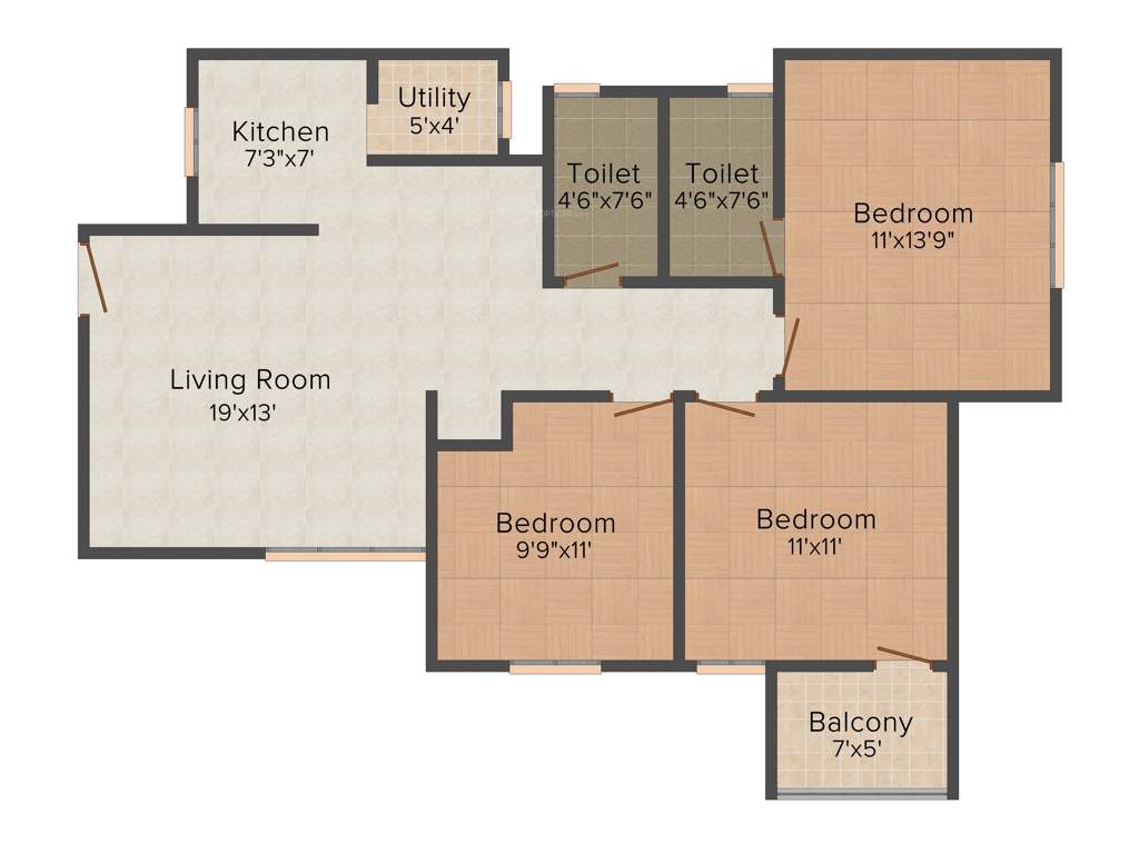 Provident Welworth City (3BHK+2T (1,075 sq ft) 1075 sq ft)