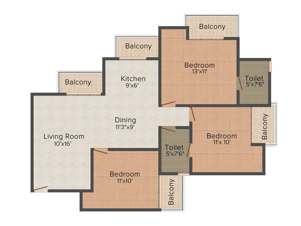 Amrapali Princely Estate (3BHK+2T (1,315 sq ft) 1315 sq ft)