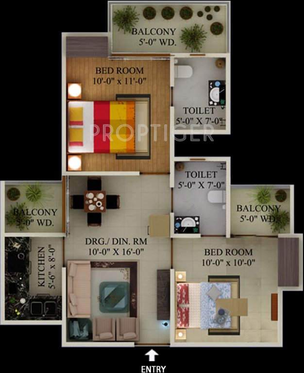 Supertech Eco Village 2 (2BHK+2T (890 sq ft) 890 sq ft)