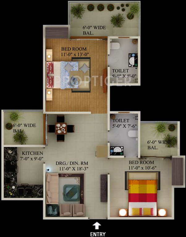 Supertech Eco Village 2 (2BHK+2T (1,106 sq ft) 1106 sq ft)