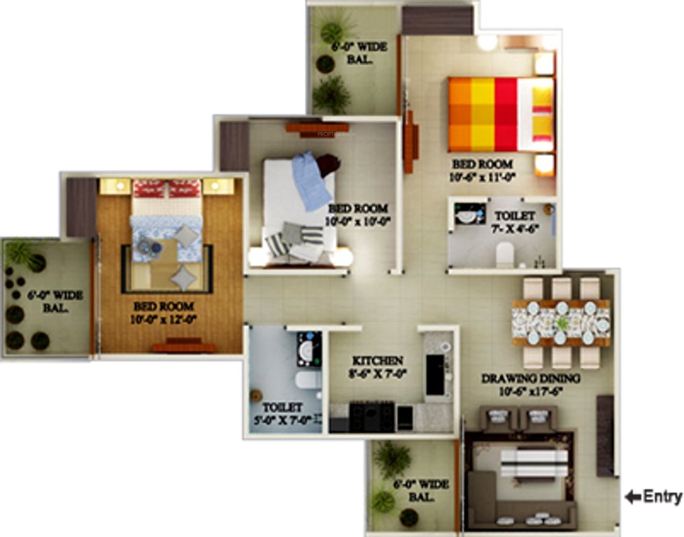 Supertech Eco Village 2 (3BHK+2T (1,267 sq ft) 1267 sq ft)