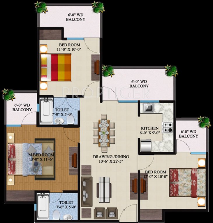Supertech Eco Village 2 (3BHK+2T (1,375 sq ft) 1375 sq ft)