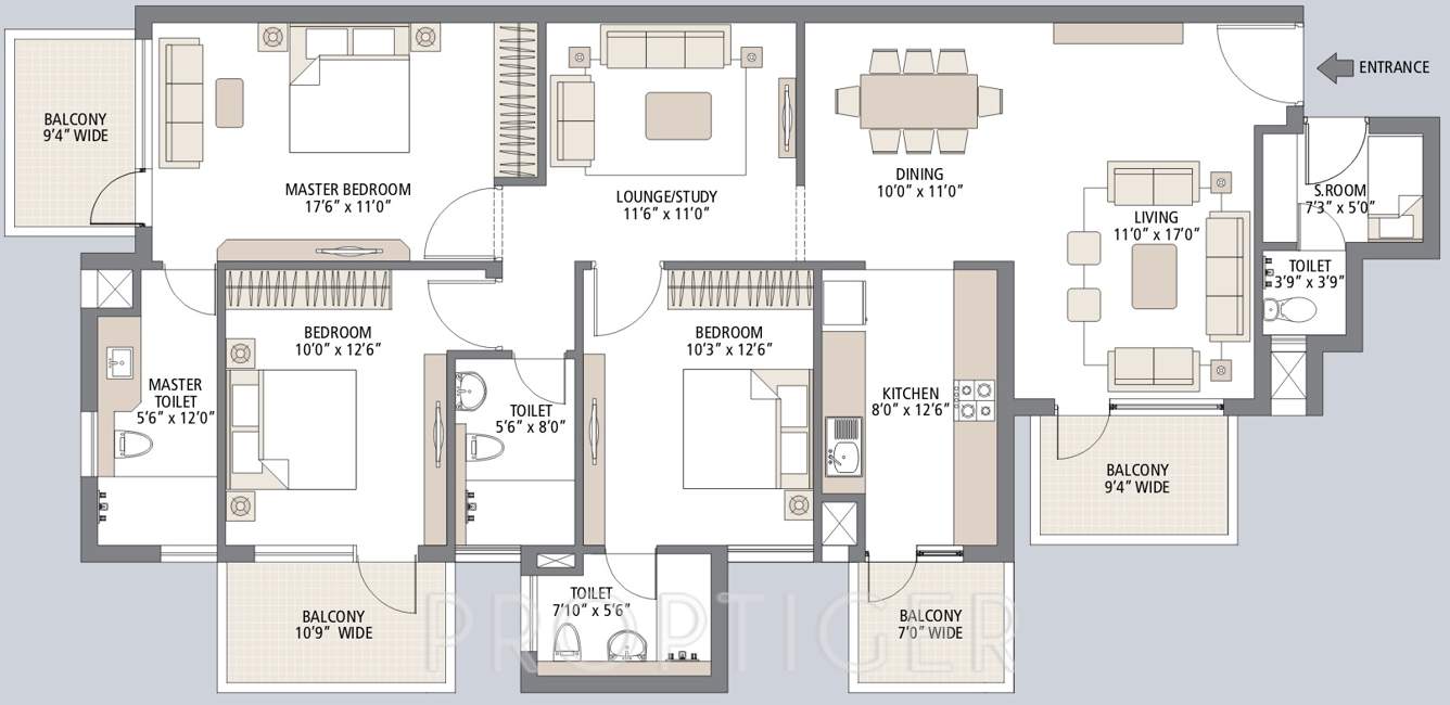 Emaar Palm Gardens (3BHK+3T (1,900 sq ft) + Servant Room 1900 sq ft)