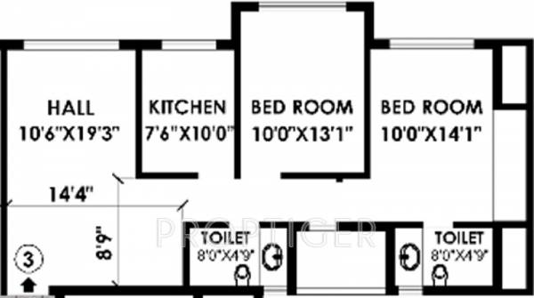 Raheja Heights (2BHK+2T (1,165 sq ft) 1165 sq ft)