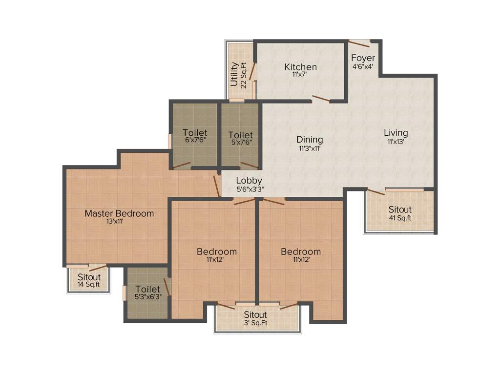 Vipul Lavanya (3BHK+3T (1,560 sq ft) 1560 sq ft)