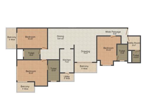 Mahagun Moderne (3BHK+3T (1,550 sq ft) 1550 sq ft)