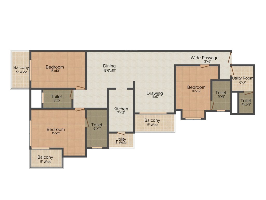 Mahagun Moderne (3BHK+3T (1,550 sq ft) 1550 sq ft)