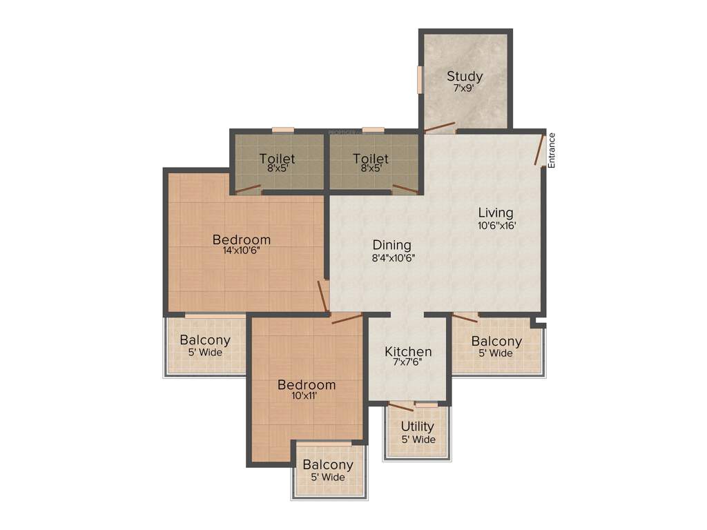 Amrapali Leisure Park (2BHK+2T (1,225 sq ft)   Study Room 1225 sq ft)