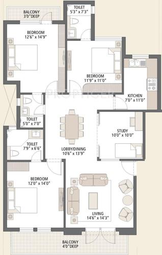 Emaar Emerald Floors Premier Phase 3 (3BHK+3T (1,650 sq ft) 1650 sq ft)