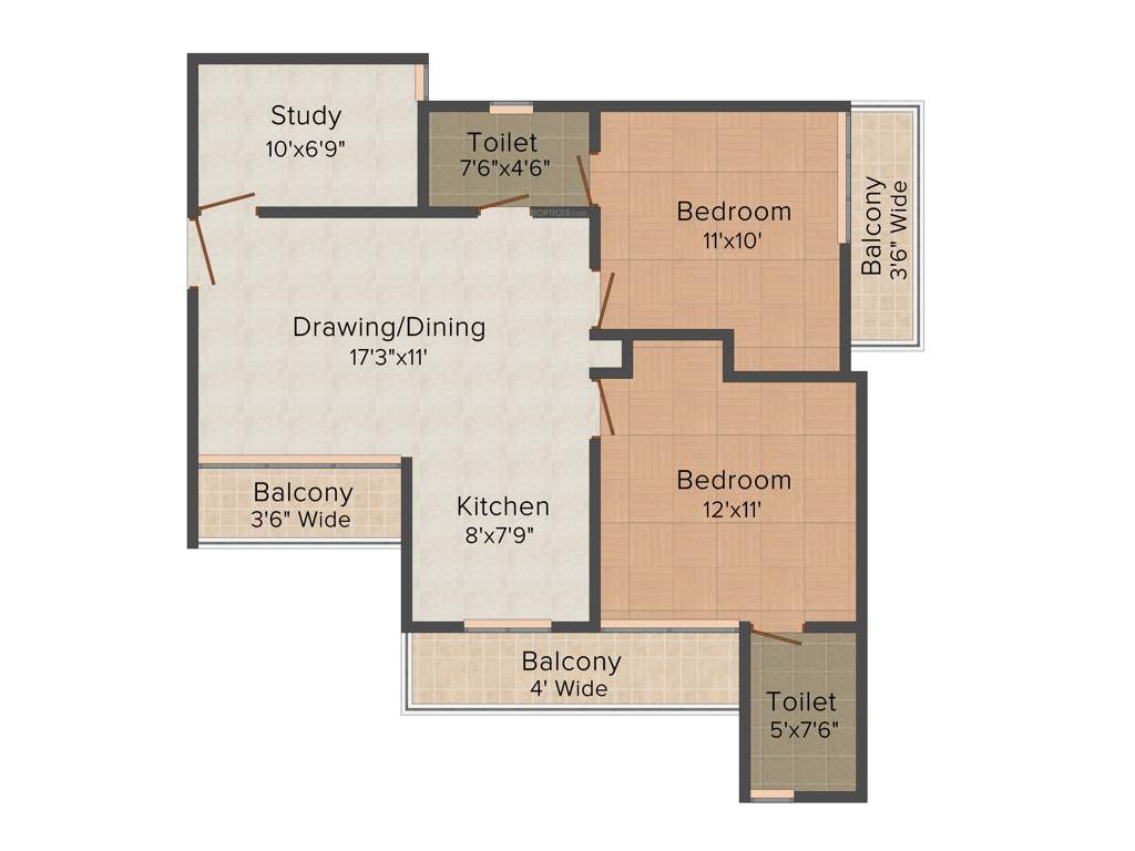 Gardenia Glory (2BHK+2T (1,150 sq ft) + Study Room 1150 sq ft)