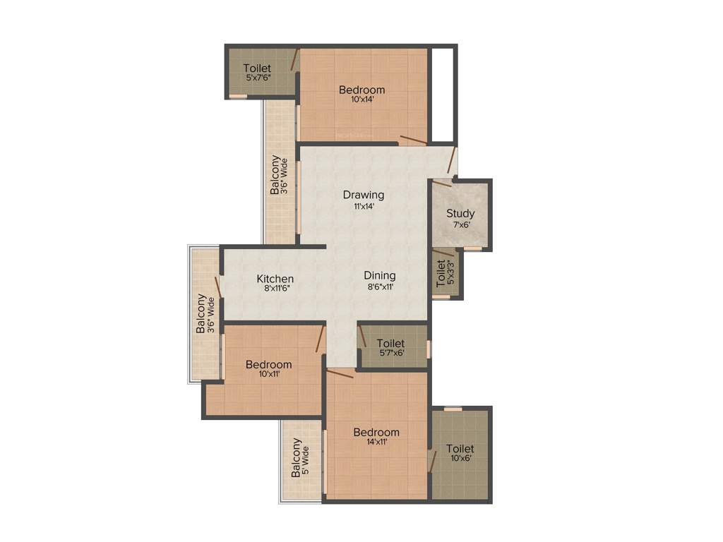 Gardenia Glory (3BHK+4T (1,750 sq ft) + Study Room 1750 sq ft)