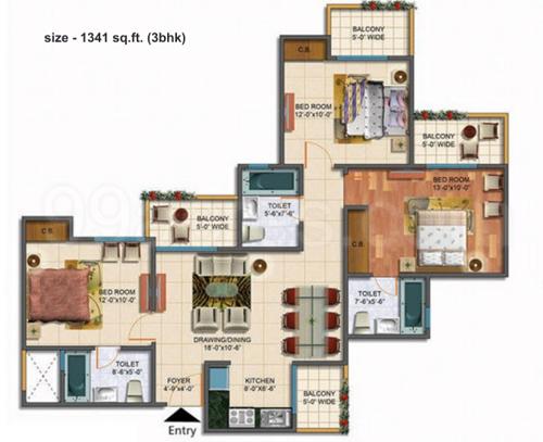 Rudra Palace Heights (3BHK+3T (1,341 sq ft) 1341 sq ft)