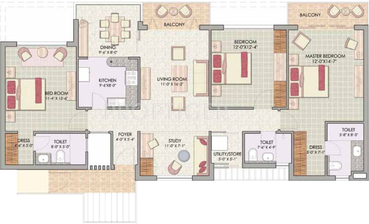 Jaypee Pavilion Heights (3BHK+3T (1,650 sq ft) Study Room 1650 sq ft)