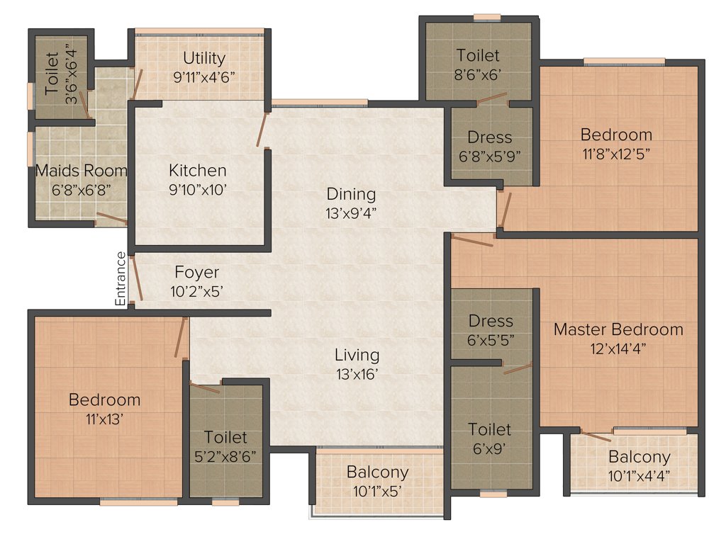 Prestige Tranquility (3BHK+3T (1,820 sq ft) Study Room 1820 sq ft)