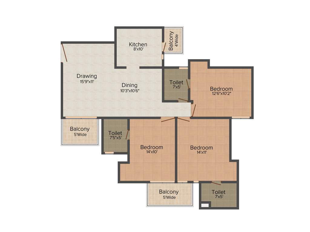 Tulip Orange (3BHK+3T (1,437 sq ft) 1437 sq ft)