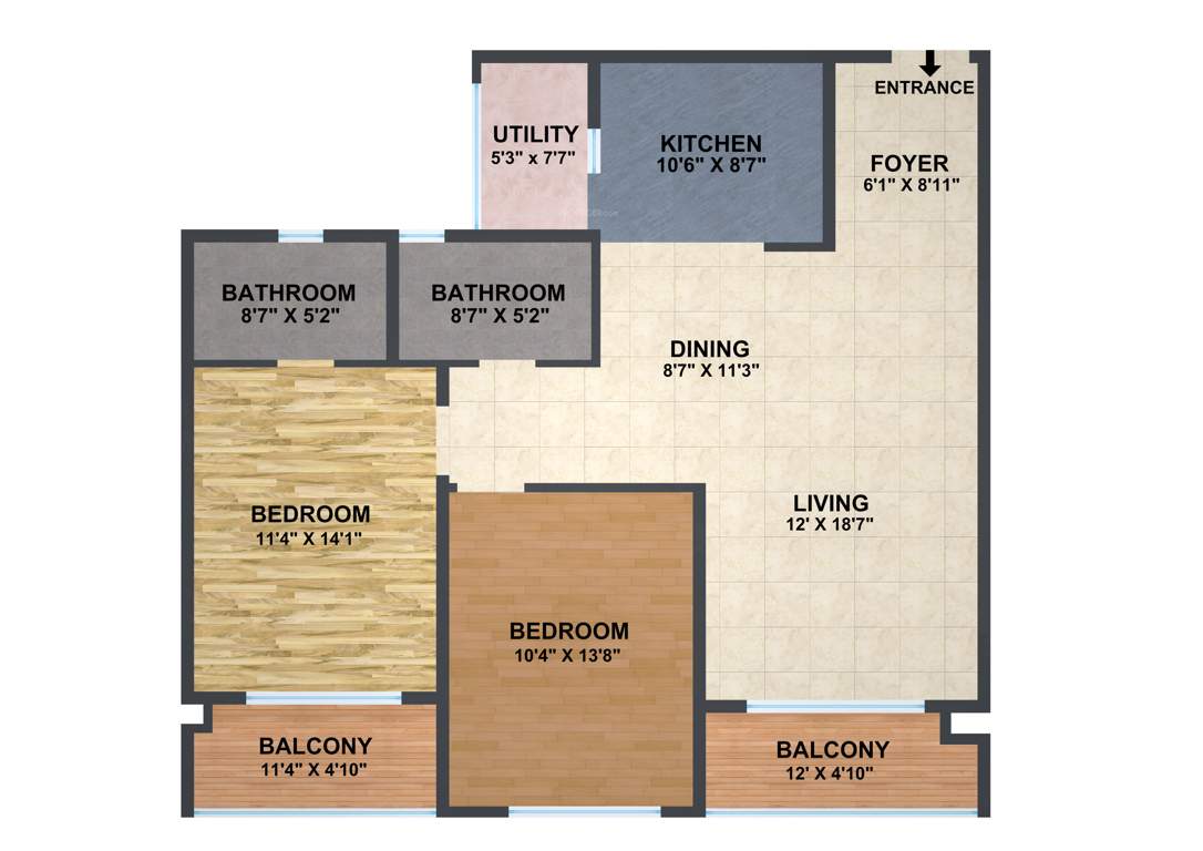 Brigade Omega (2BHK+2T (1,380 sq ft) 1380 sq ft)