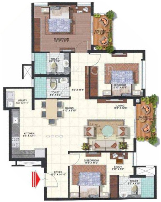 Brigade Omega (3BHK+3T (1,670 sq ft) 1670 sq ft)