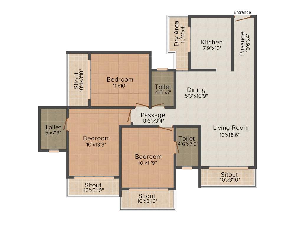 DB Orchid Suburbia (3BHK+3T (1,425 sq ft) 1425 sq ft)