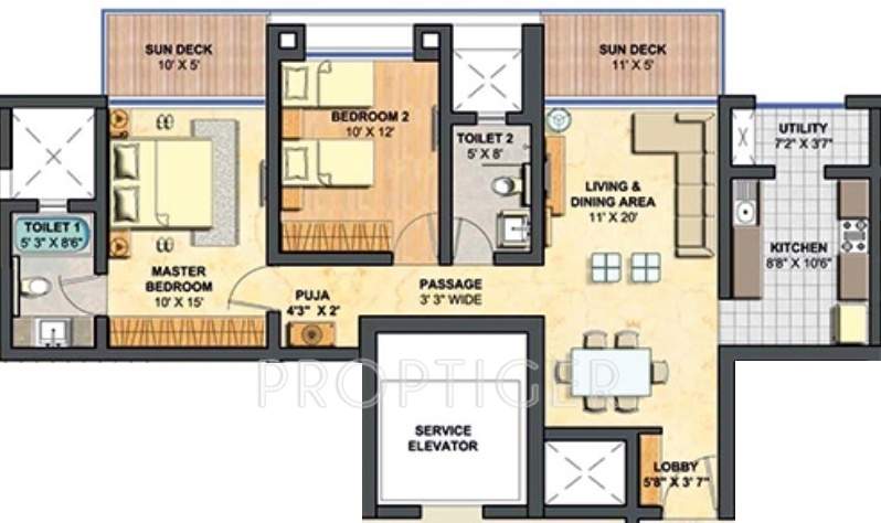 Lodha Primero (2BHK+2T (1,287 sq ft) Pooja Room 1287 sq ft)