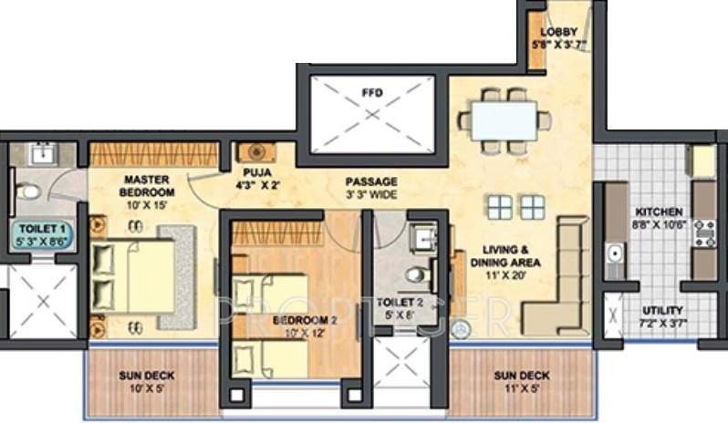 Lodha Primero (2BHK+2T (1,305 sq ft) Pooja Room 1305 sq ft)