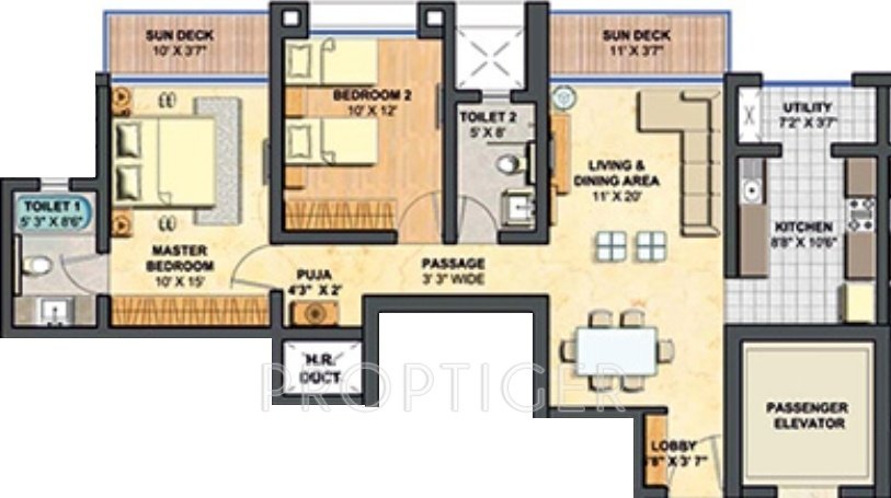 Lodha Primero (2BHK+2T (1,332 sq ft) Pooja Room 1332 sq ft)