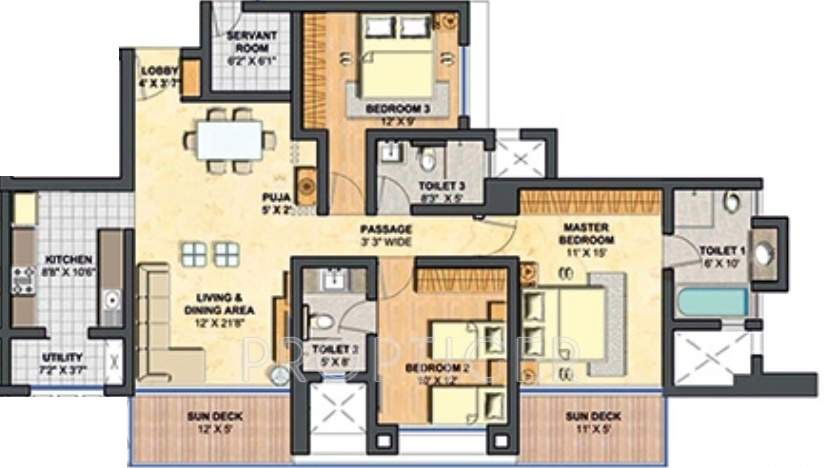Lodha Primero (3BHK+3T (1,701 sq ft) Servant Room 1701 sq ft)
