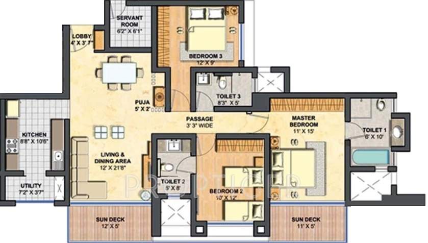 Lodha Primero (3BHK+3T (1,756 sq ft) Servant Room 1756 sq ft)