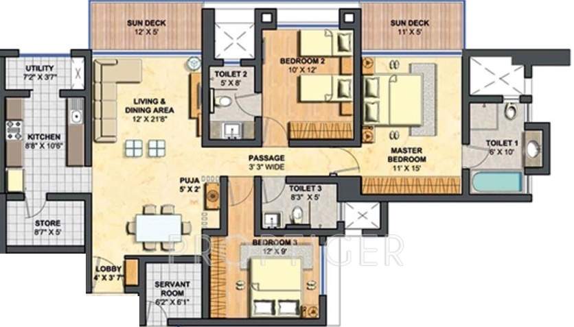 Lodha Primero (3BHK+3T (1,773 sq ft) Servant Room 1773 sq ft)