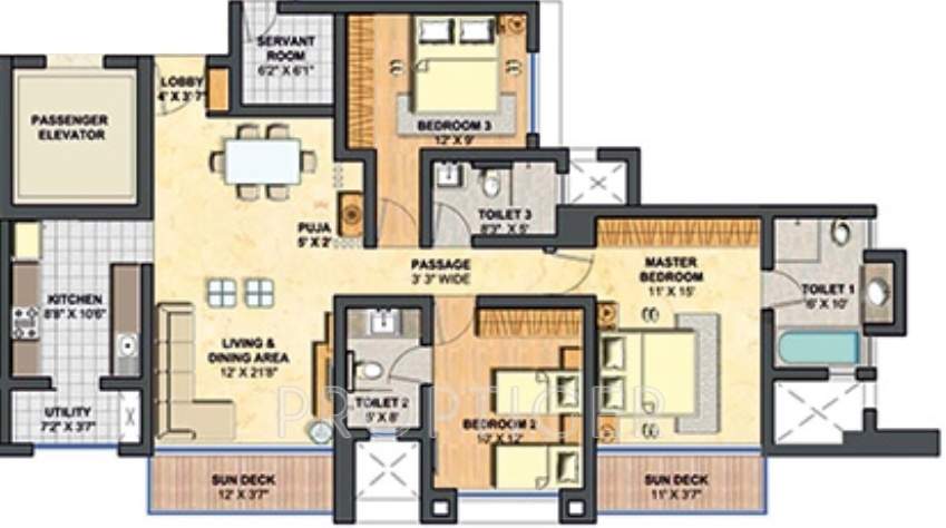 Lodha Primero (3BHK+3T (1,791 sq ft) Servant Room 1791 sq ft)