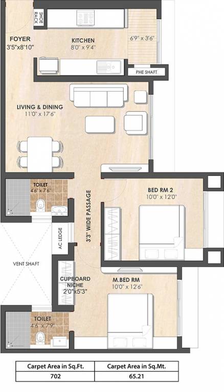 Neptune Eleve (2BHK+2T (702 sq ft) 702 sq ft)