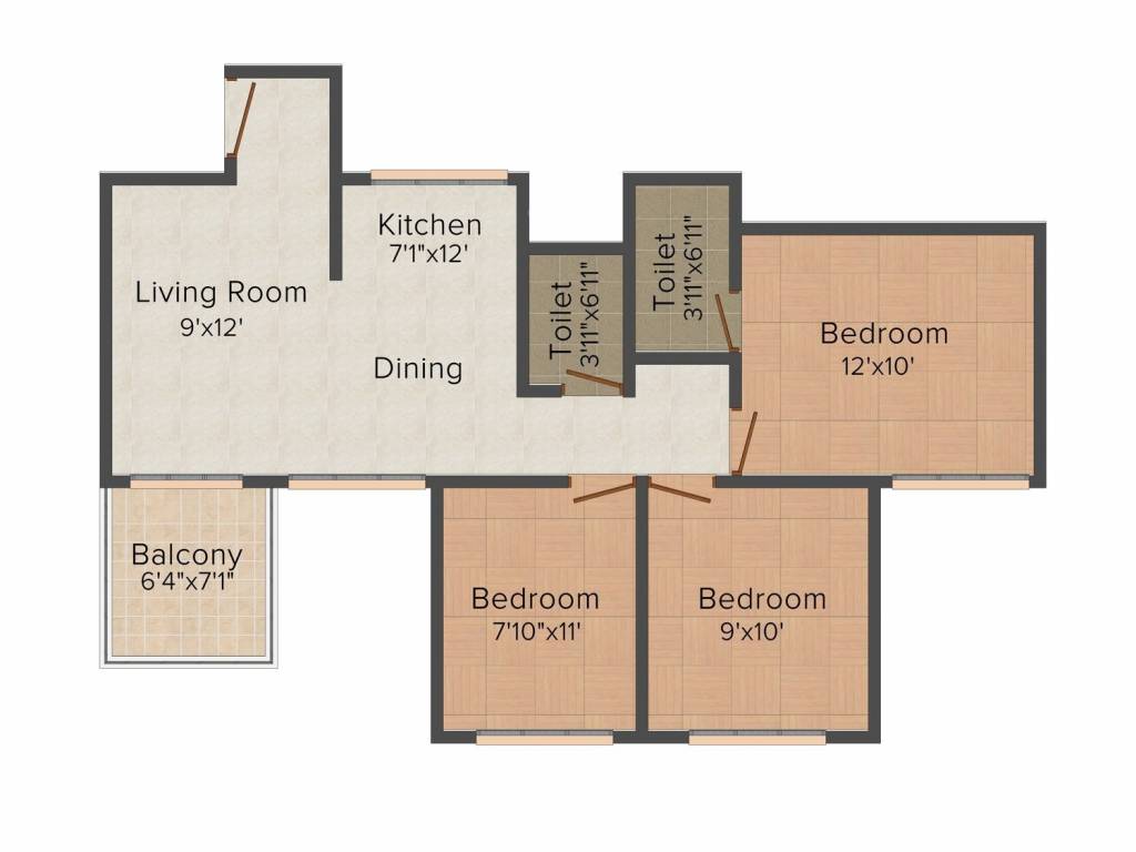 Kumar Urban Development Utsav 2BHK+2T (769 sq ft) + Study Room