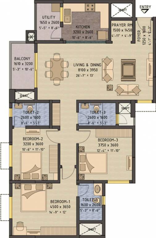 Sobha Forest View (3BHK+3T (1,660 sq ft) 1660 sq ft)