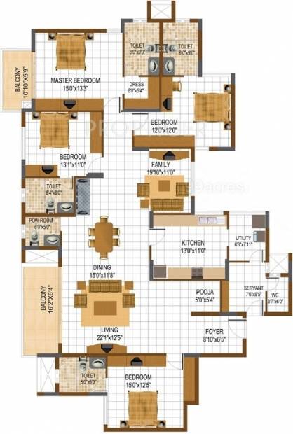 Prestige South Ridge (4BHK+4T (2,891 sq ft) + Servant Room 2891 sq ft)