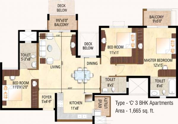 Purva Highland (3BHK+3T (1,665 sq ft) 1665 sq ft)