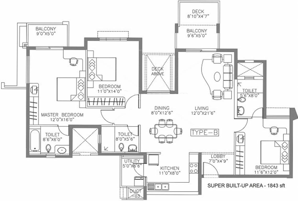 Floor Plan (3BHK+3T (1,843 sq ft) 1843 sq ft) Puravankara Purva Highland Floor Plan (3BHK+3T (1,843 sq ft) 1843 sq ft)