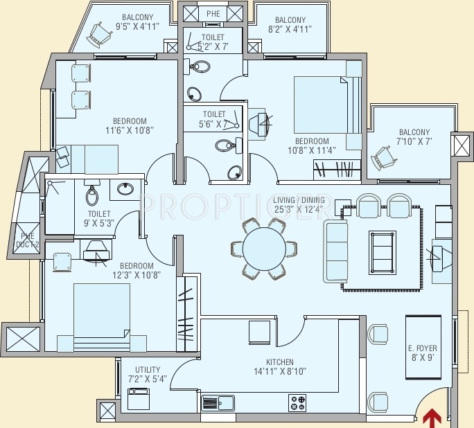 Brigade Metropolis (3BHK+2T (1,630 sq ft) 1630 sq ft)