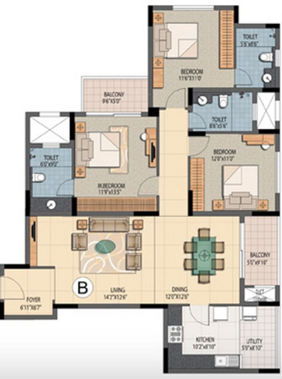 Prestige Sunnyside (3BHK+3T (1,760 sq ft) 1760 sq ft)