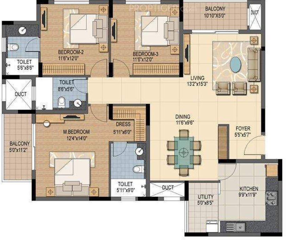 Prestige Sunnyside (3BHK+3T (1,856 sq ft) 1856 sq ft)