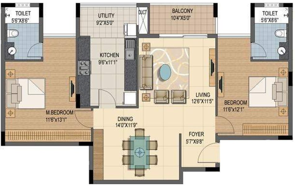 Prestige Sunnyside (2BHK+2T (1,391 sq ft) 1391 sq ft)