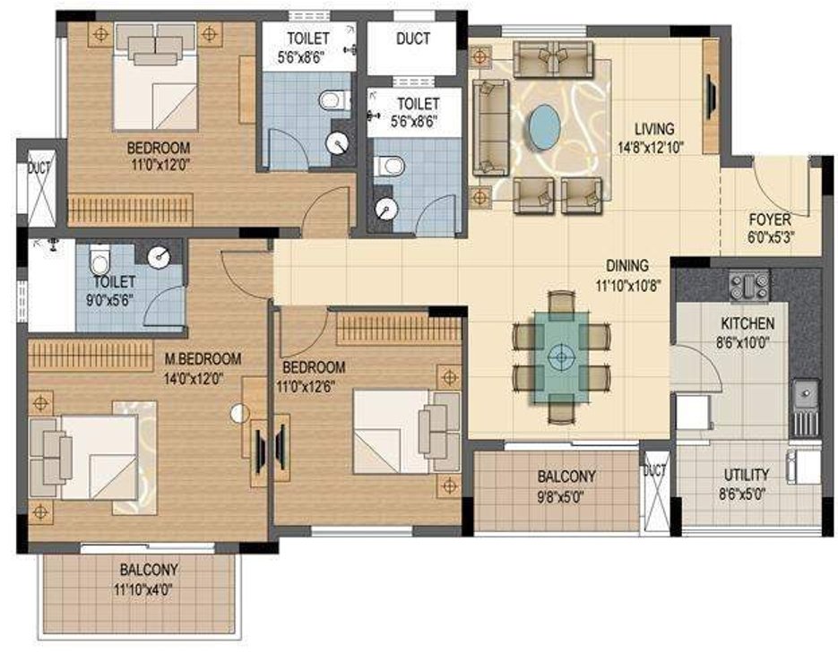 Prestige Sunnyside (3BHK+3T (1,790 sq ft) 1790 sq ft)