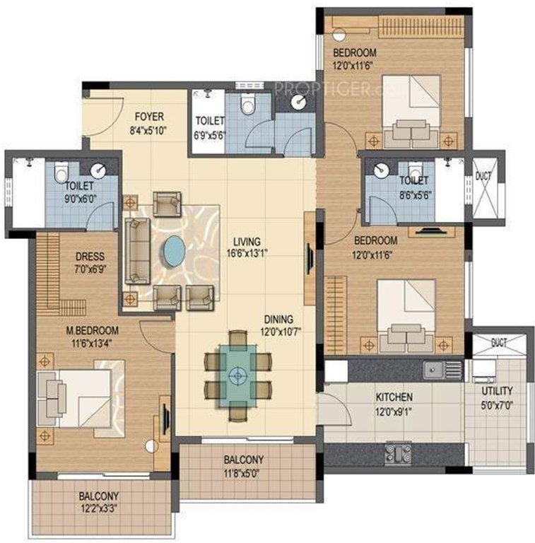Prestige Sunnyside (3BHK+3T (1,884 sq ft) 1884 sq ft)