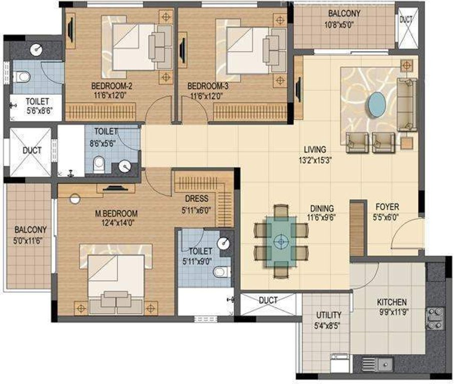 Prestige Sunnyside (3BHK+3T (1,898 sq ft) 1898 sq ft)