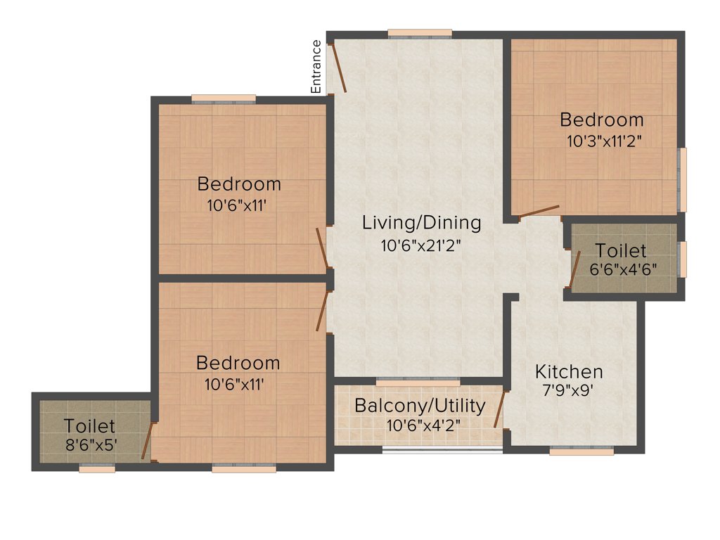 Confident Phoenix (3BHK+2T (1,038 sq ft) 1038 sq ft)